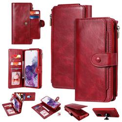 Retro Multifunction Zipper Magnetic Separable Leather Phone Case Cover for Samsung Galaxy S20 Plus / S11 - Red
