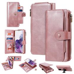 Retro Multifunction Zipper Magnetic Separable Leather Phone Case Cover for Samsung Galaxy S20 Plus / S11 - Rose Gold