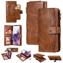 Retro Multifunction Zipper Magnetic Separable Leather Phone Case Cover for Samsung Galaxy S20 Plus / S11 - Brown