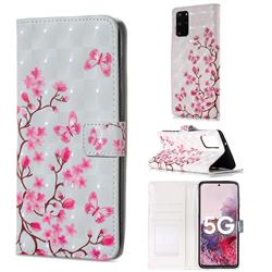 Butterfly Sakura Flower 3D Painted Leather Phone Wallet Case for Samsung Galaxy S20 Plus / S11
