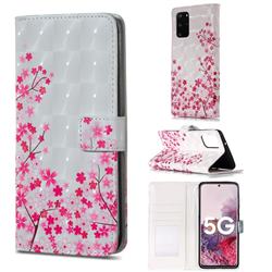 Cherry Blossom 3D Painted Leather Phone Wallet Case for Samsung Galaxy S20 Plus / S11