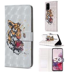 Toothed Tiger 3D Painted Leather Phone Wallet Case for Samsung Galaxy S20 Plus / S11