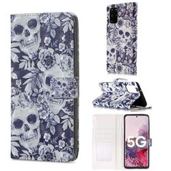 Skull Flower 3D Painted Leather Phone Wallet Case for Samsung Galaxy S20 Plus / S11