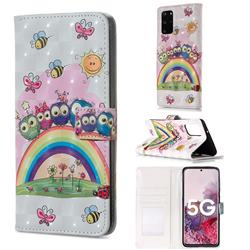 Rainbow Owl Family 3D Painted Leather Phone Wallet Case for Samsung Galaxy S20 Plus / S11