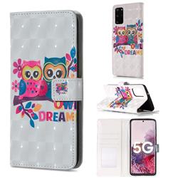 Couple Owl 3D Painted Leather Phone Wallet Case for Samsung Galaxy S20 Plus / S11