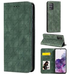 Intricate Embossing Four Leaf Clover Leather Wallet Case for Samsung Galaxy S20 Plus / S11 - Blackish Green