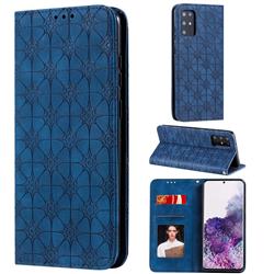 Intricate Embossing Four Leaf Clover Leather Wallet Case for Samsung Galaxy S20 Plus / S11 - Dark Blue