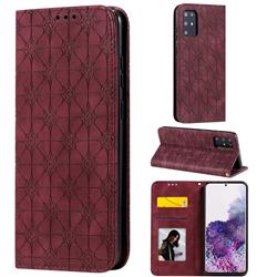 Intricate Embossing Four Leaf Clover Leather Wallet Case for Samsung Galaxy S20 Plus / S11 - Claret