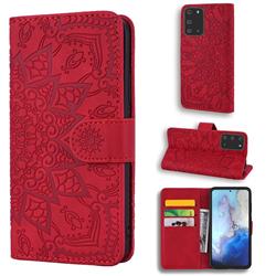 Retro Embossing Mandala Flower Leather Wallet Case for Samsung Galaxy S20 Plus / S11 - Red