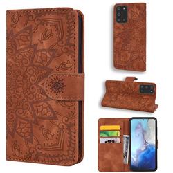 Retro Embossing Mandala Flower Leather Wallet Case for Samsung Galaxy S20 Plus / S11 - Brown