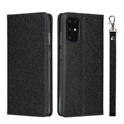 Ultra Slim Magnetic Automatic Suction Silk Lanyard Leather Flip Cover for Samsung Galaxy S20 Plus / S11 - Black