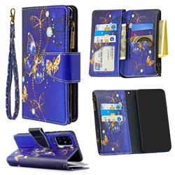 Purple Butterfly Binfen Color BF03 Retro Zipper Leather Wallet Phone Case for Samsung Galaxy S20 Plus / S11