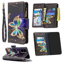 Golden Shining Butterfly Binfen Color BF03 Retro Zipper Leather Wallet Phone Case for Samsung Galaxy S20 Plus / S11