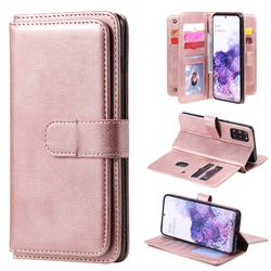 Multi-function Ten Card Slots and Photo Frame PU Leather Wallet Phone Case Cover for Samsung Galaxy S20 Plus / S11 - Rose Gold