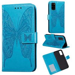 Intricate Embossing Vivid Butterfly Leather Wallet Case for Samsung Galaxy S20 Plus / S11 - Blue