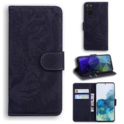 Intricate Embossing Tiger Face Leather Wallet Case for Samsung Galaxy S20 Plus / S11 - Black