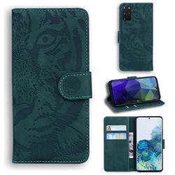 Intricate Embossing Tiger Face Leather Wallet Case for Samsung Galaxy S20 Plus / S11 - Green