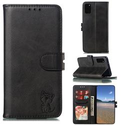 Embossing Happy Cat Leather Wallet Case for Samsung Galaxy S20 Plus - Black