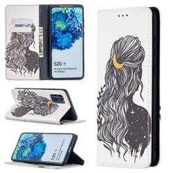 Girl with Long Hair Slim Magnetic Attraction Wallet Flip Cover for Samsung Galaxy S20 Plus
