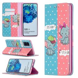Elephant Boy and Girl Slim Magnetic Attraction Wallet Flip Cover for Samsung Galaxy S20 Plus