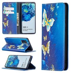 Gold Butterfly Slim Magnetic Attraction Wallet Flip Cover for Samsung Galaxy S20 Plus