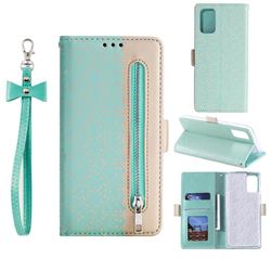 Luxury Lace Zipper Stitching Leather Phone Wallet Case for Samsung Galaxy S20 Plus - Green