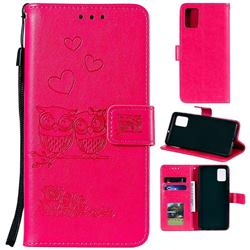 Embossing Owl Couple Flower Leather Wallet Case for Samsung Galaxy S20 Plus - Red