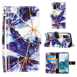 Starry Blue Stitching Color Marble Leather Wallet Case for Samsung Galaxy S20 Plus
