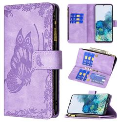 Binfen Color Imprint Vivid Butterfly Buckle Zipper Multi-function Leather Phone Wallet for Samsung Galaxy S20 Plus - Purple