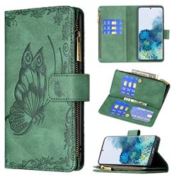 Binfen Color Imprint Vivid Butterfly Buckle Zipper Multi-function Leather Phone Wallet for Samsung Galaxy S20 Plus - Green