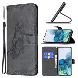 Binfen Color Imprint Vivid Butterfly Leather Wallet Case for Samsung Galaxy S20 Plus - Black