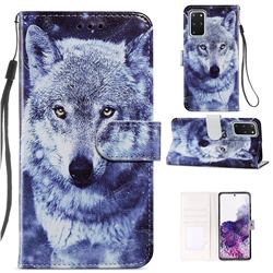 White Wolf Smooth Leather Phone Wallet Case for Samsung Galaxy S20 Plus