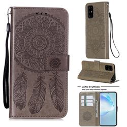 Embossing Dream Catcher Mandala Flower Leather Wallet Case for Samsung Galaxy S20 Plus - Gray