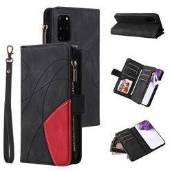 Luxury Two-color Stitching Multi-function Zipper Leather Wallet Case Cover for Samsung Galaxy S20 Plus - Black