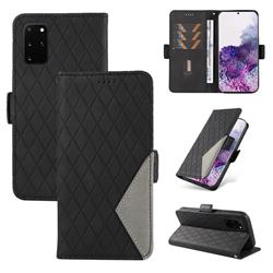 Grid Pattern Splicing Protective Wallet Case Cover for Samsung Galaxy S20 Plus - Black