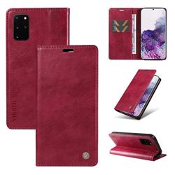 YIKATU Litchi Card Magnetic Automatic Suction Leather Flip Cover for Samsung Galaxy S20 Plus - Wine Red