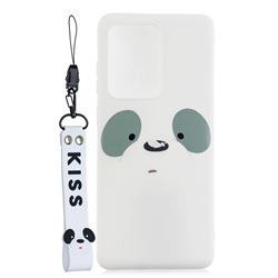 White Feather Panda Soft Kiss Candy Hand Strap Silicone Case for Samsung Galaxy S20 Ultra / S11 Plus
