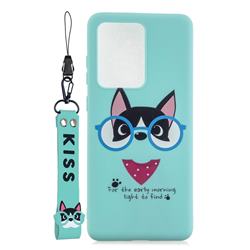 Green Glasses Dog Soft Kiss Candy Hand Strap Silicone Case for Samsung Galaxy S20 Ultra / S11 Plus
