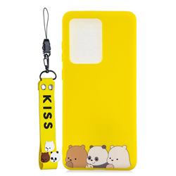 Yellow Bear Family Soft Kiss Candy Hand Strap Silicone Case for Samsung Galaxy S20 Ultra / S11 Plus