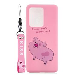 Pink Cute Pig Soft Kiss Candy Hand Strap Silicone Case for Samsung Galaxy S20 Ultra / S11 Plus