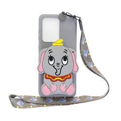 Gray Elephant Neck Lanyard Zipper Wallet Silicone Case for Samsung Galaxy S20 Ultra / S11 Plus