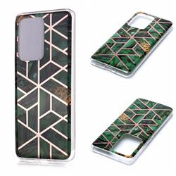 Green Rhombus Galvanized Rose Gold Marble Phone Back Cover for Samsung Galaxy S20 Ultra / S11 Plus