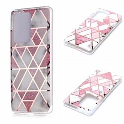 Pink Rhombus Galvanized Rose Gold Marble Phone Back Cover for Samsung Galaxy S20 Ultra / S11 Plus