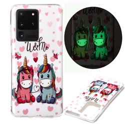 Couple Unicorn Noctilucent Soft TPU Back Cover for Samsung Galaxy S20 Ultra / S11 Plus