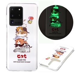 Cute Cat Noctilucent Soft TPU Back Cover for Samsung Galaxy S20 Ultra / S11 Plus