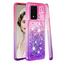 Diamond Frame Liquid Glitter Quicksand Sequins Phone Case for Samsung Galaxy S20 Ultra - Pink Purple