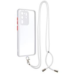 Necklace Cross-body Lanyard Strap Cord Phone Case Cover for Samsung Galaxy S20 Ultra - White