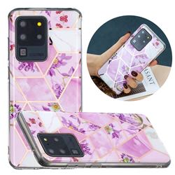 Purple Flower Painted Marble Electroplating Protective Case for Samsung Galaxy S20 Ultra