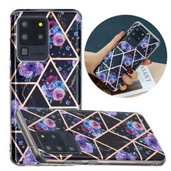 Black Flower Painted Marble Electroplating Protective Case for Samsung Galaxy S20 Ultra