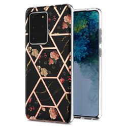 Black Rose Flower Marble Electroplating Protective Case Cover for Samsung Galaxy S20 Ultra